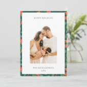 Groen Rood Kerst Bloem Motief Foto Gelukkig Feestdagenkaart (Staand voorkant)