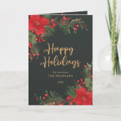Groen Rood Kerstmis Elegant Botanisch groen Feestdagen Kaart (Voorkant)