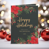 Groen Rood Kerstmis Elegant Botanisch groen Feestdagen Kaart