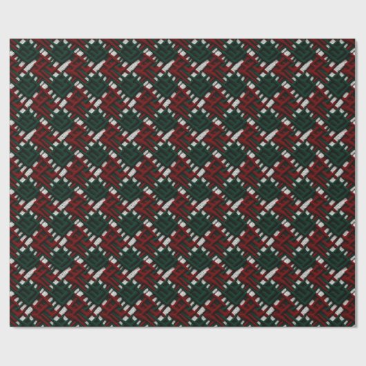 Groen & Rood Kerstmis Gebreid Check Wrapping Papie Cadeaupapier (Vlak)
