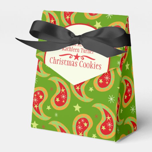 Groen rood Kerstmis ster paisley koekjes geschenkd Bedankdoosjes (Voorkant Zijde)