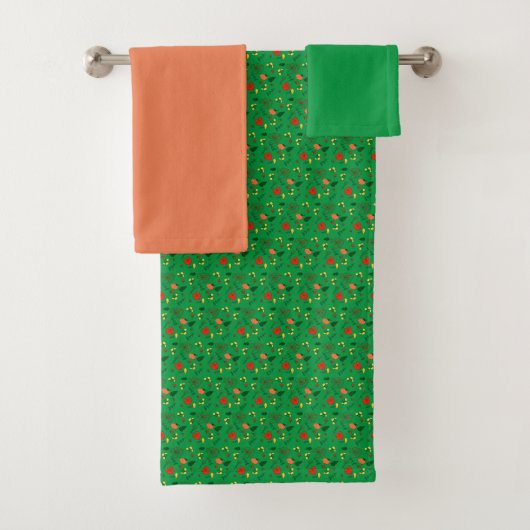 Groen rood koraal Patroon mini wilde bloem Bad Handdoek (Insitu)