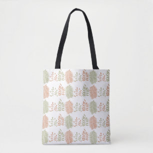 Groen Rood Retro Bladpatroon Draagtas