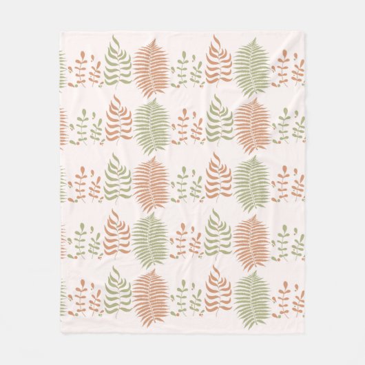 Groen Rood Retro  Bladpatroon Fleece Deken (Voorkant)