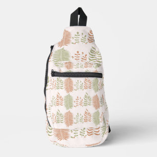 Groen Rood Retro Bladpatroon Sling Bag
