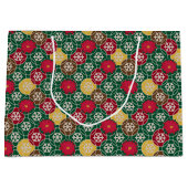 Groen, rood, sneeuwvlokken Gift Bag - Groot, glanz Large Cadeauzakje (Voorkant)