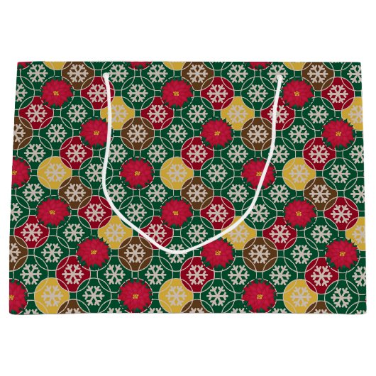 Groen, rood, sneeuwvlokken Gift Bag - Groot, glanz Large Cadeauzakje (Voorkant)