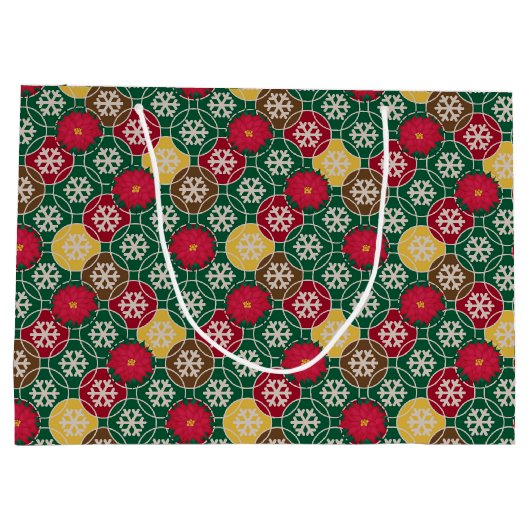 Groen, rood, sneeuwvlokken Gift Bag - Groot, glanz Large Cadeauzakje (Achterkant)