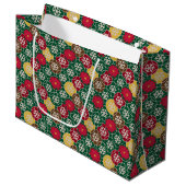 Groen, rood, sneeuwvlokken Gift Bag - Groot, glanz Large Cadeauzakje (Voorkant Gekanteld)