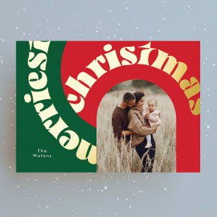 Groen Rood Vetgedrukte Kerstmis Goud Ovaal One Pho Folie Feestdagenkaart