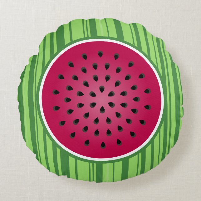 Groen rood watermeloen rond kussen (Voorkant)