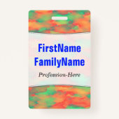 Groen, rood Waterverf-als Abstract Patroon; Naam Badge (Voorkant)