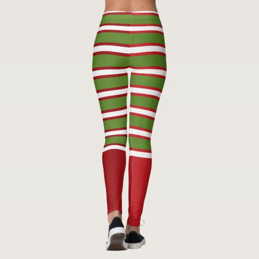 Groen Rood & Wit Gelaagde Strepen Vakantie Feestel Leggings (Achterkant)