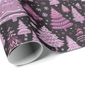 Groen Rood Wit Kerstbomen Zwart Kerstmis Cadeaupapier (Rol Hoek)