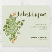 Groen Roos Bloemen Bruiloft Thema Sparkling Wijnetiket (Enkel label)