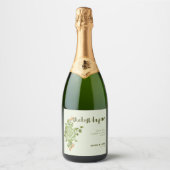 Groen Roos Bloemen Bruiloft Thema Sparkling Wijnetiket (Voorkant)