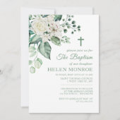 Groen Roos Bloemen Doop Kaart (Voorkant)