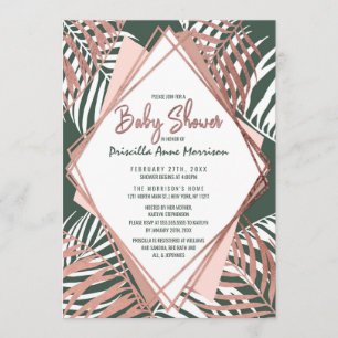 Groen Roos Gold Tropical Palm Tree Baby shower Kaart