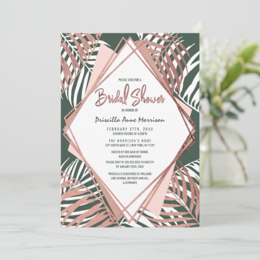 Groen Roos Goud Tropische Palm Tree Vrijgezellenfe Kaart (Staand voorkant)