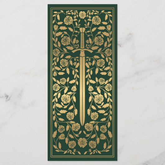 Groen Royal Medieval Sword Wedding Flat Menu (Achterkant)