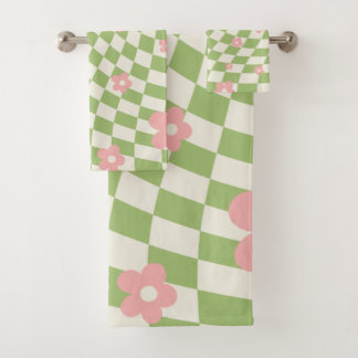 Groen roze afgehandelde Floral Bad Handdoek
