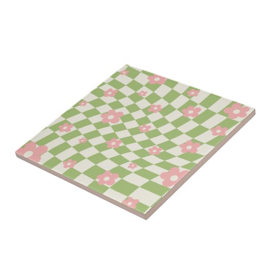 Groen roze afgehandelde Floral Tegeltje (Zijkant)