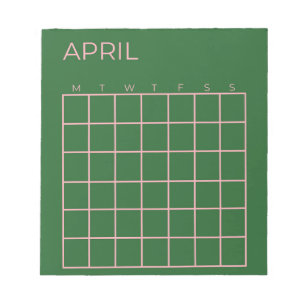 Groen Roze April Ongedateerde Kalender voor Organi Notitieblok