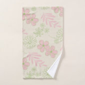 Groen Roze Beige Retro Y2K 70s Bloempatroon Bad Handdoek (Handdoek)