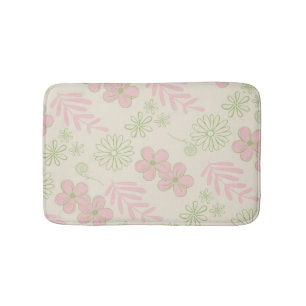 Groen Roze Beige Retro Y2K 70s Bloempatroon Badmat