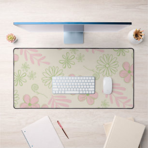 Groen Roze Beige Retro Y2K 70s Bloempatroon Bureaumat