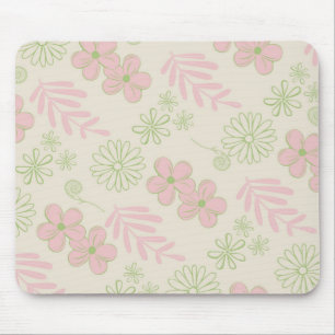 Groen Roze Beige Retro Y2K 70s Bloempatroon Muismat