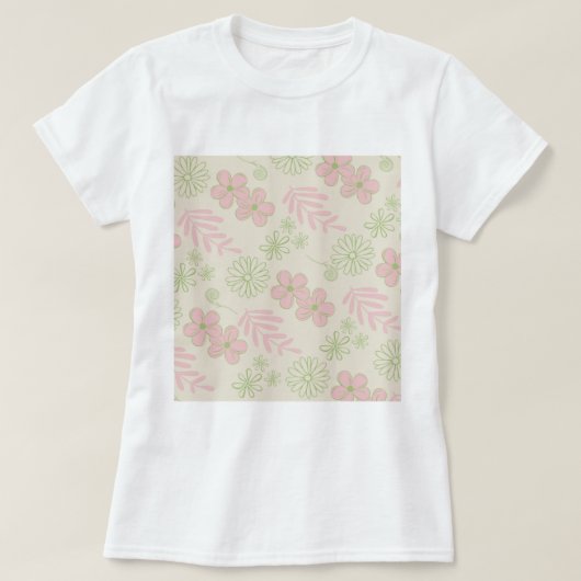 Groen Roze Beige Retro Y2K 70s Bloempatroon T-shirt (Design voorkant)