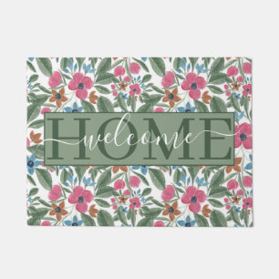 groen roze blauwe Waterverf Floral Patroon Deurmat