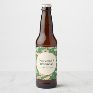  Groen Roze Bloemen Graduation Party Custom Bier Etiket