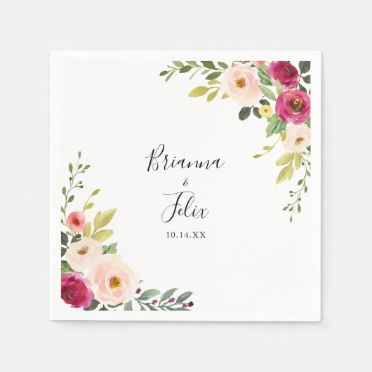 Groen Roze Blush Bloemen Bruiloft Servet (Voorkant)