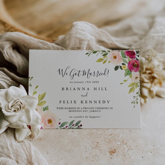 Groen Roze Blush Bloemen Elopement Aankondiging