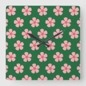 Groen Roze Bold Y2K Wildflower Levendige Home Deco Vierkante Klok (Voorkant)