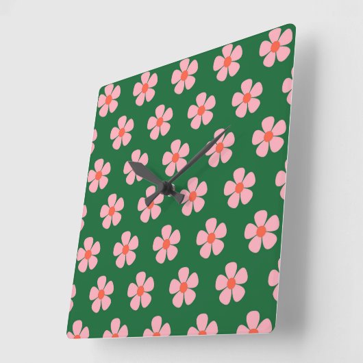 Groen Roze Bold Y2K Wildflower Levendige Home Deco Vierkante Klok (Hoek)