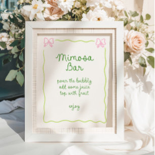 Groen Roze Bow Lijst Handgeschreven Mimosa Bar Poster