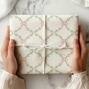 Groen Roze Bow Trellis Cadeaupapier