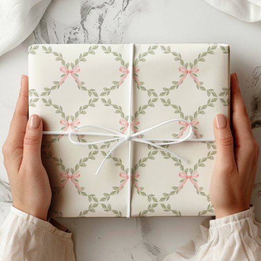 Groen Roze Bow Trellis Cadeaupapier