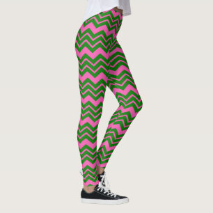 Groen Roze Chevron Zigzag Ontwerp Leggings