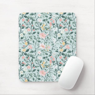 Groen Roze Cottagecore Waterverf Bloemen Muismat