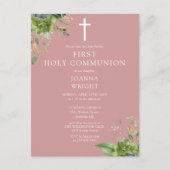 Groen Roze Eerste Heilige Communie Bewaar de datum Briefkaart (Voorkant)
