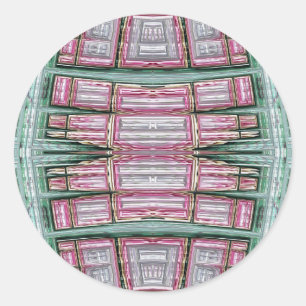 ~ Groen Roze en Wit Fractal ~ Ronde Sticker