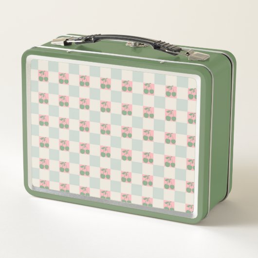 Groen Roze Esthetische Kersen Geruite Y2K Patroon (Achterkant)