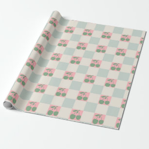Groen Roze Esthetische Kersen Geruite Y2K Patroon Cadeaupapier