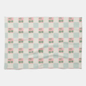 Groen Roze Esthetische Kersen Geruite Y2K Patroon Theedoek (Horizontaal)