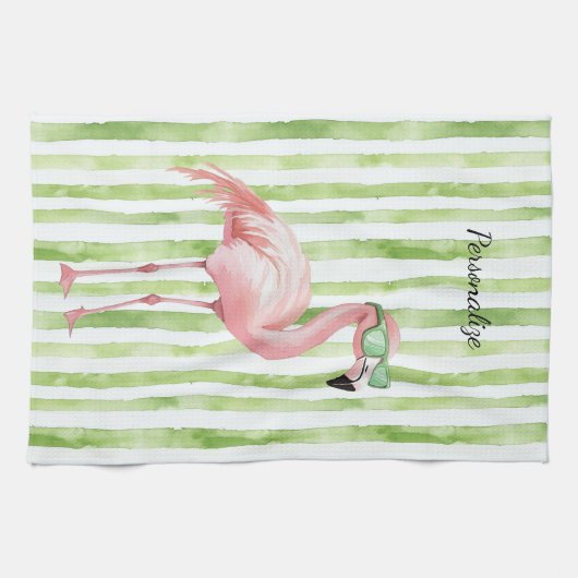 Groen roze flamingo theedoek (Horizontaal)