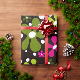 Groen & roze funky bloemen inpakpapier